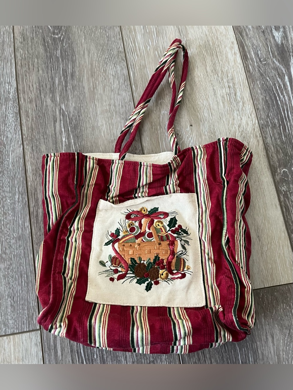 Retired Longaberger 2005 Red Holiday Canvas Tote Bag I great condition